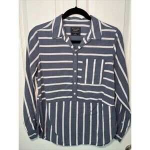 Abercrombie Fitch Stripe Popover Shirt Top Womens Small Blue White
